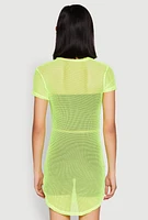 Womens Brooklyn Graphic Fishnet Tunic Top, Green, Size L