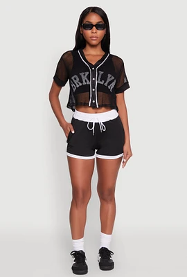 Womens Fishnet Brklyn Graphic Cropped Baseball Tee,