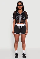 Womens Fishnet Brklyn Graphic Cropped Baseball Tee,