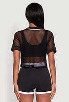 Womens Fishnet Brklyn Graphic Cropped Baseball Tee,