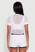 Womens Fishnet Brklyn Graphic Cropped Baseball Tee, White, Size S