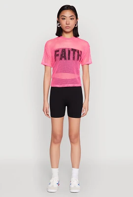 Womens Faith Fishnet Top, Pink, Size L