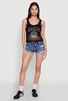 Womens Brooklyn Graphic Fishnet Tank Top, Black,