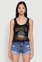 Womens Brooklyn Graphic Fishnet Tank Top, Black,