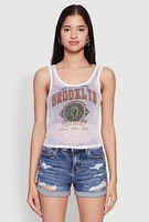 Womens Brooklyn Graphic Fishnet Tank Top, White, Size S