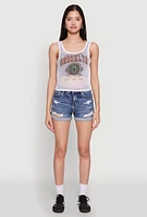 Womens Brooklyn Graphic Fishnet Tank Top, White, Size S