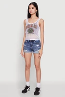 Womens Brooklyn Graphic Fishnet Tank Top, White, Size S
