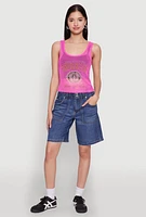 Womens Brooklyn Graphic Fishnet Tank Top, Pink, Size XL