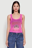 Womens Brooklyn Graphic Fishnet Tank Top, Pink, Size XL