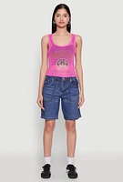 Womens Brooklyn Graphic Fishnet Tank Top, Pink, Size XL