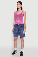 Womens Brooklyn Graphic Fishnet Tank Top, Pink, Size XL