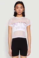 Womens NYC 1998 Fishnet Crop Top, White,
