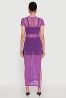 Womens Fishnet LA Graphic Side Slit Maxi Top, Purple, Size XL