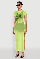 Womens Fishnet LA Graphic Side Slit Maxi Top,