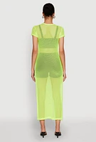 Womens Fishnet LA Graphic Side Slit Maxi Top,