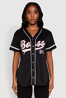 Womens Boss 94 Graphic Baseball Jersey, Black, Size S