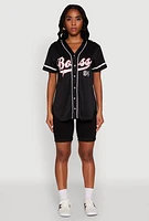 Womens Boss 94 Graphic Baseball Jersey, Black, Size S