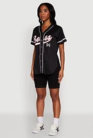 Womens Boss 94 Graphic Baseball Jersey, Black, Size S