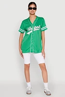 Womens Angel Baseball Jersey, Green, Size L