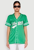 Womens Angel Baseball Jersey, Green, Size L