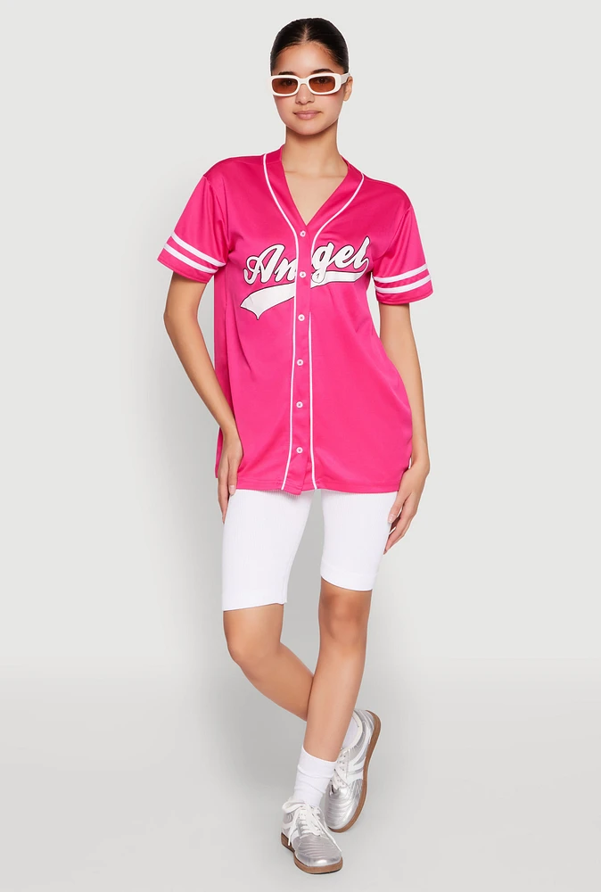 Womens Angel Baseball Jersey, Pink, Size S
