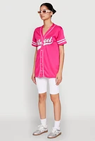 Womens Angel Baseball Jersey, Pink, Size S