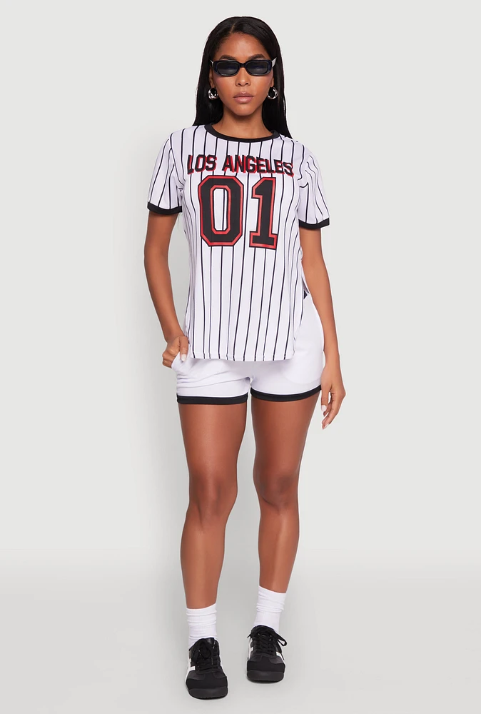 Womens Los Angeles 01 Pinstripe Baseball Jersey, White, Size XL