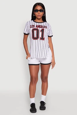 Womens Los Angeles 01 Pinstripe Baseball Jersey, White, Size XL