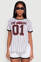 Womens Los Angeles 01 Pinstripe Baseball Jersey, White, Size XL