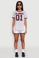 Womens Los Angeles 01 Pinstripe Baseball Jersey, White, Size XL