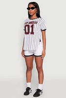 Womens Los Angeles 01 Pinstripe Baseball Jersey, White, Size XL