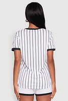 Womens Los Angeles 01 Pinstripe Baseball Jersey, White, Size XL