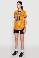 Womens Los Angeles 01 Pinstripe Baseball Jersey, Orange, Size S