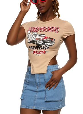Womens Born To Ride Cropped Graphic Top, Beige, Size M
