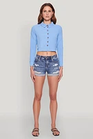 Womens Keyhole Tie Back Long Sleeve Shirt, Blue, Size XL