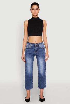 Womens Seamless Cable Knit Mock Neck Cropped Tank Top,