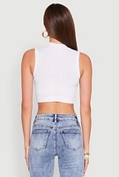Womens Seamless Cable Knit Mock Neck Cropped Tank Top, White, Size S