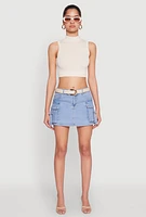 Womens Seamless Cable Knit Mock Neck Cropped Tank Top, M