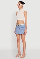 Womens Seamless Cable Knit Mock Neck Cropped Tank Top, M