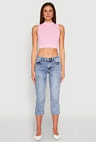 Womens Seamless Cable Knit Mock Neck Cropped Tank Top, Pink, Size S