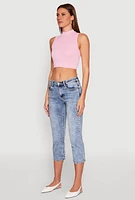 Womens Seamless Cable Knit Mock Neck Cropped Tank Top, Pink, Size S
