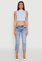Womens Seamless Cable Knit Mock Neck Cropped Tank Top,