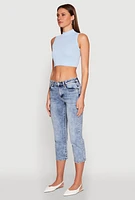 Womens Seamless Cable Knit Mock Neck Cropped Tank Top,