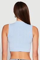 Womens Seamless Cable Knit Mock Neck Cropped Tank Top,