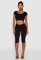 Womens Seamless Lace Up Cable Knit Crop Top,