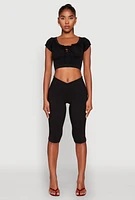 Womens Seamless Lace Up Cable Knit Crop Top,