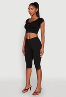 Womens Seamless Lace Up Cable Knit Crop Top,