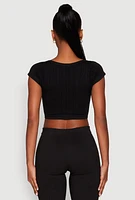 Womens Seamless Lace Up Cable Knit Crop Top,