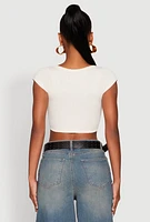 Womens Seamless Lace Up Cable Knit Crop Top,