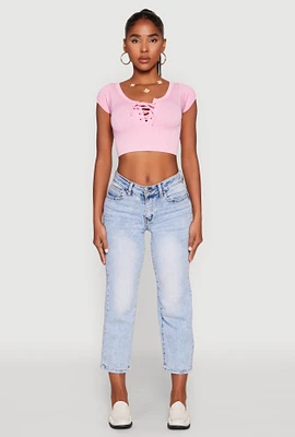 Womens Seamless Lace Up Cable Knit Crop Top,